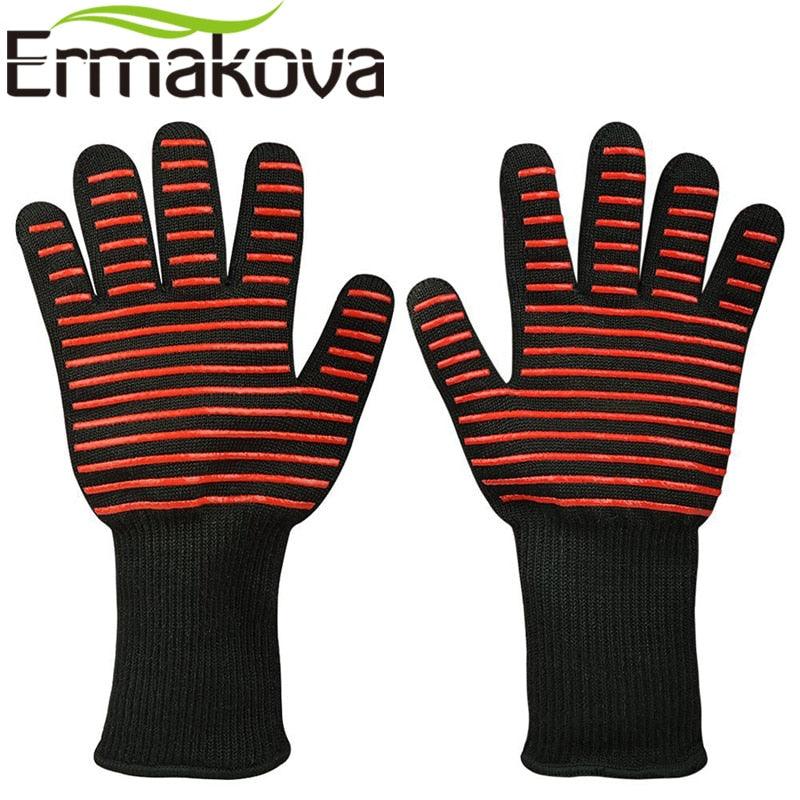 ERMAKOVA BBQ Gloves Heat Resistant Grill Gloves Non-slip Silicone Coated Pot Holders Oven Mitts - BAKEWARE : NEW ZEALAND