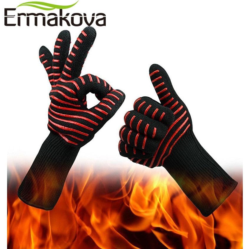 ERMAKOVA BBQ Gloves Heat Resistant Grill Gloves Non-slip Silicone Coated Pot Holders Oven Mitts - BAKEWARE : NEW ZEALAND