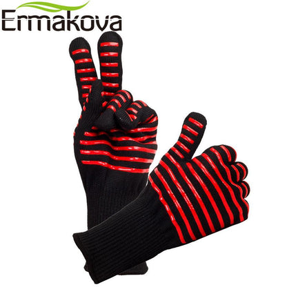 ERMAKOVA BBQ Gloves Heat Resistant Grill Gloves Non-slip Silicone Coated Pot Holders Oven Mitts - BAKEWARE : NEW ZEALAND