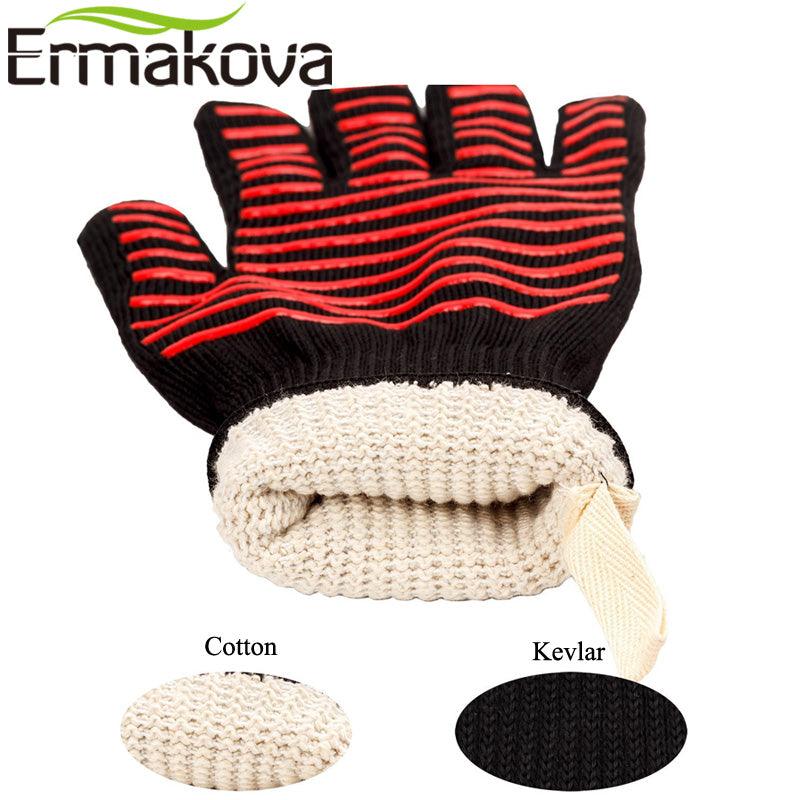 ERMAKOVA BBQ Gloves Heat Resistant Grill Gloves Non-slip Silicone Coated Pot Holders Oven Mitts - BAKEWARE : NEW ZEALAND