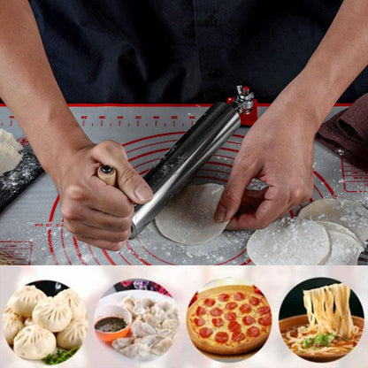 Easy Dough Roller Pin Stainless Steel One-Handed Labor-Saving Cake Pie Noodles Rolling Pin