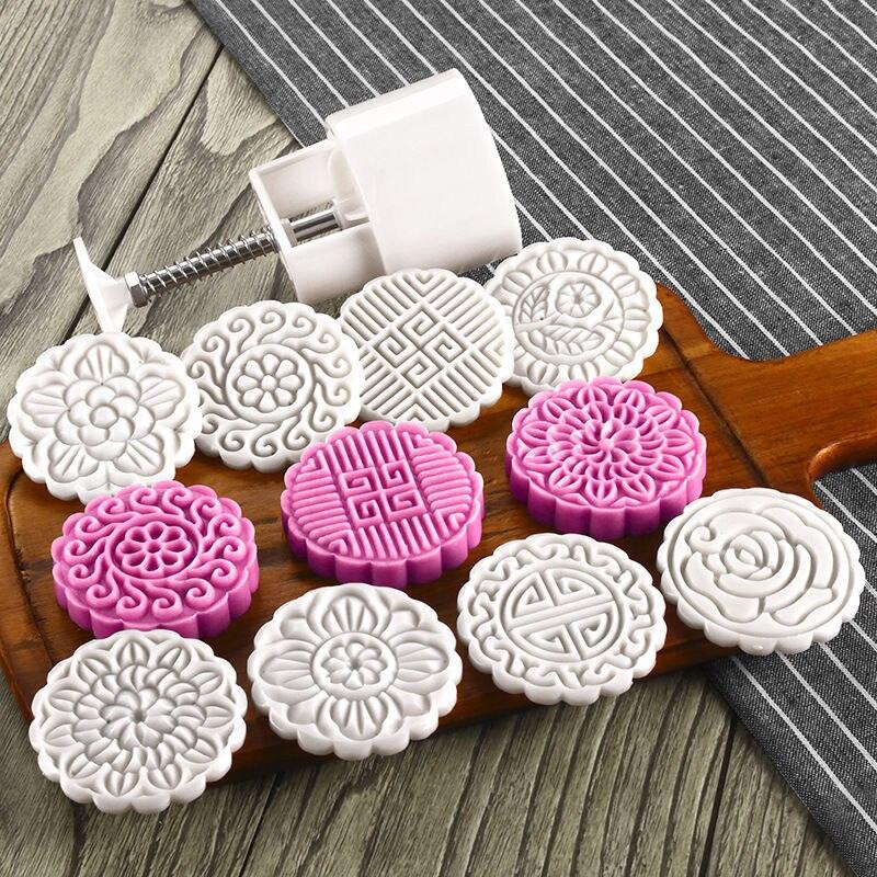 JX-LCLYL 8 Flower Stamps Round 100g Pastry Mooncake Mold Cookies Mooncake Decor