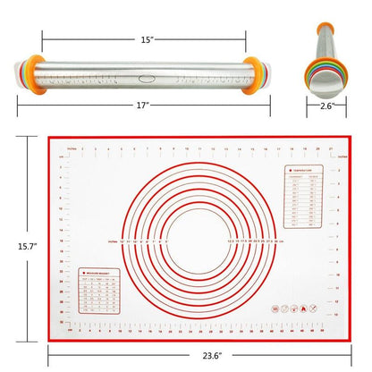 LMETJMA Baking Mat, 17inch Adjustable Stainless Steel Rolling Pin With Dough Mat, Rolling Pin - 3 - BAKEWARE : NEW ZEALAND