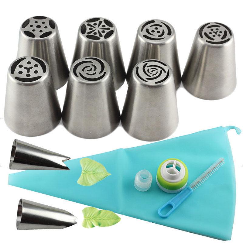 Mujiang 13Pcs/Set Russian Icing Piping Tips 1 Pcs Silicone Bag 2 Coupler Leaf Nozzles Brush - BAKEWARE : NEW ZEALAND