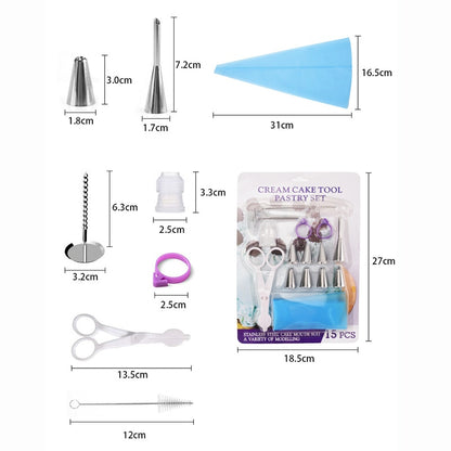 Pastry Nozzles with Bag Set Large Stainless Steel Excavator Eclair Icing Cream Piping Tips Socket