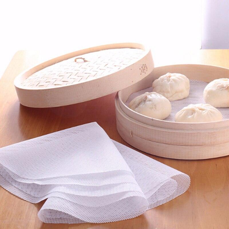 Reusable Kitchen Silicone Steamer Mesh Non-stick Pad Round Shape Dumplings Mat Steamed Buns Baking