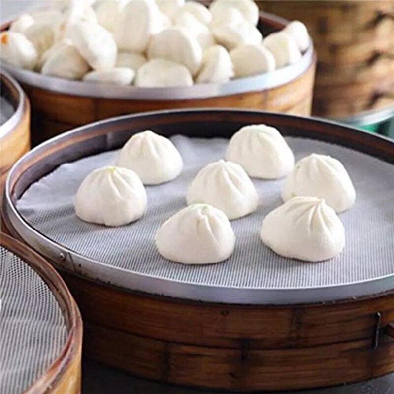 Reusable Kitchen Silicone Steamer Mesh Non-stick Pad Round Shape Dumplings Mat Steamed Buns Baking