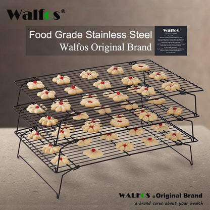 WALFOS 3 layers stackable cooling rack metal cake cookie biscuits bread cooling rack net mat - BAKEWARE : NEW ZEALAND