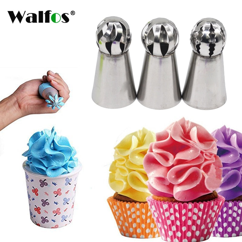 WALFOS 3pc/set Russian Piping Nozzle Sphere Ball Icing Confectionary Pastry Tips Cupcake Decorator